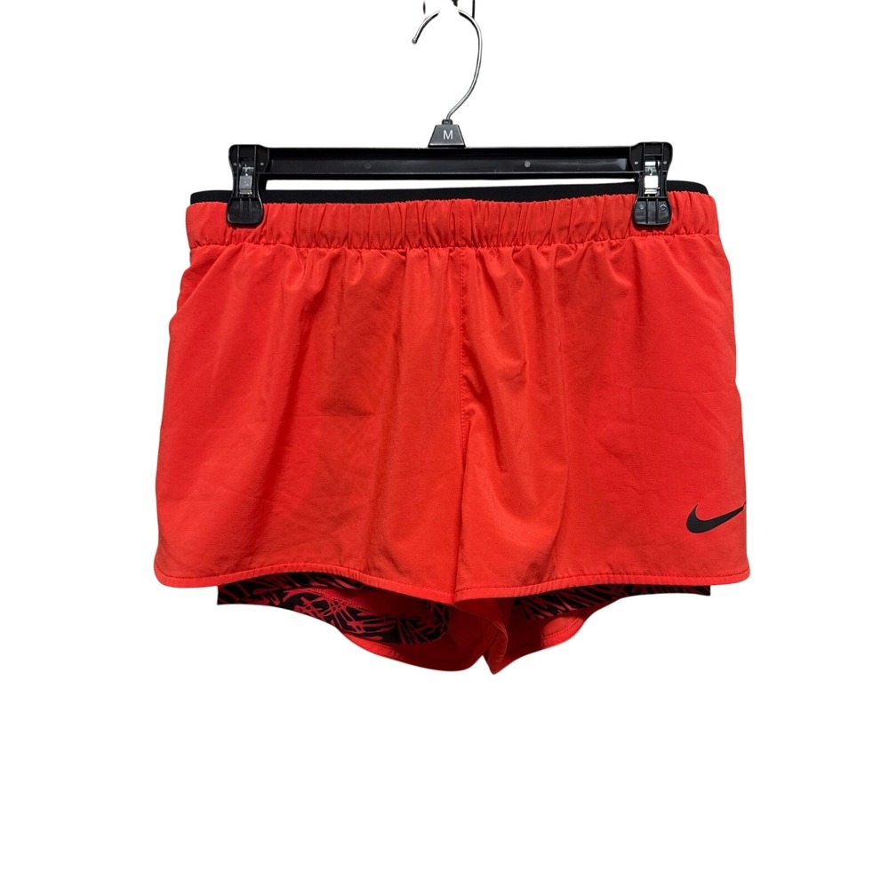 Nike Red Athletic Running Shorts with Black Swoosh